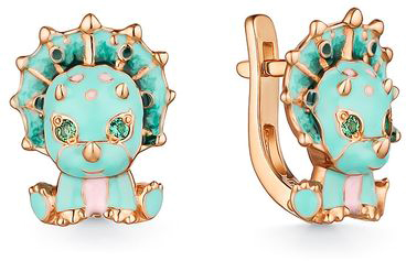 Детские серебряные серьги ''Динозаврики'' Dewi 902022101 с эмалью, фианитами