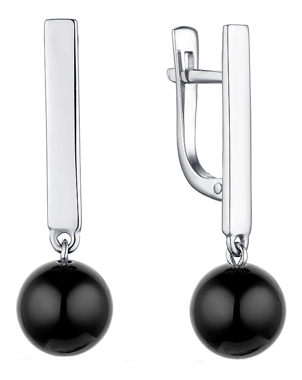 Серебряные серьги шарики с подвесками Dewi 904021537-dv с ониксами