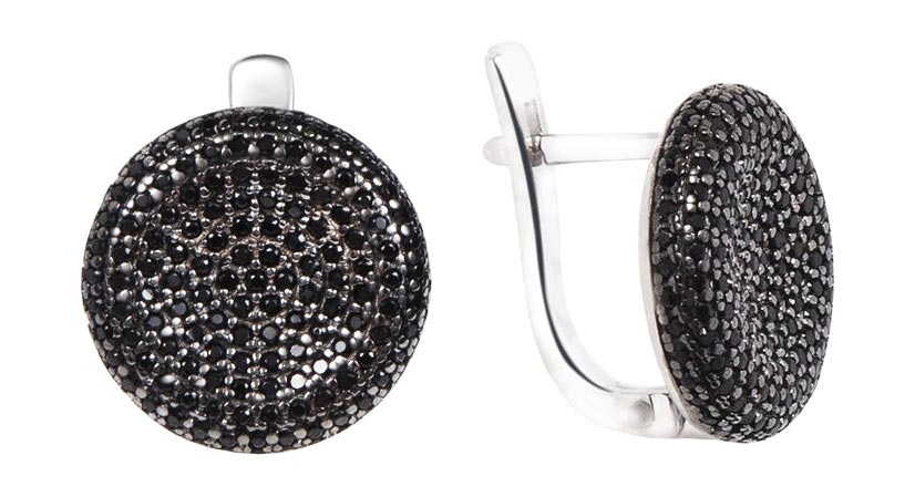 Серебряные серьги круглые Dewi 904021894-dv с черными фианитами