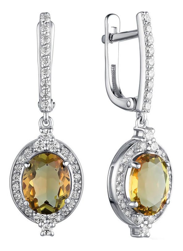 Серебряные серьги с подвесками Dewi S0920027-dv с султанитами, фианитами