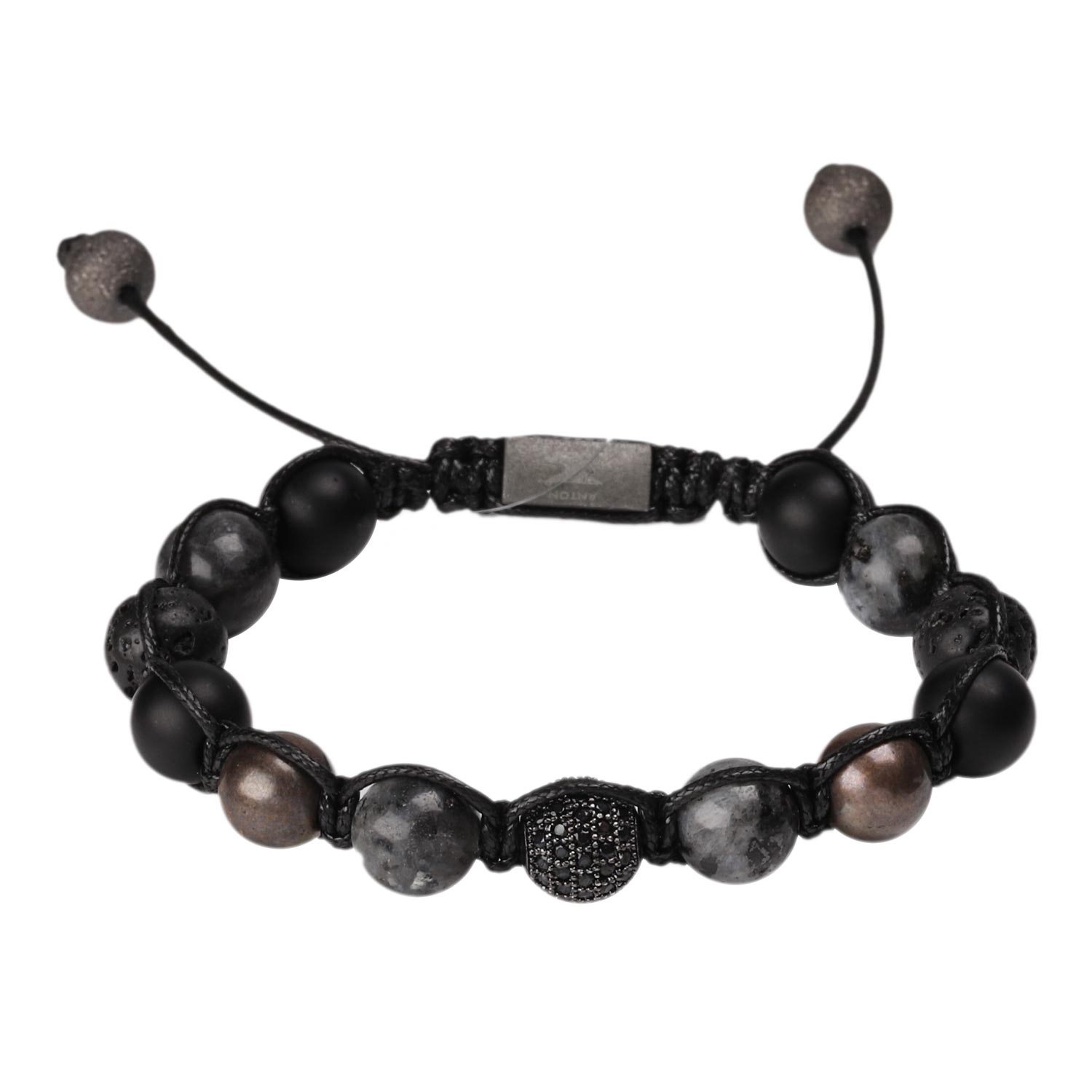 Мужской браслет из бусин DG Jewelry OM-BR040-GY с шунгитами, агатами, вулканической лавой, фианитами