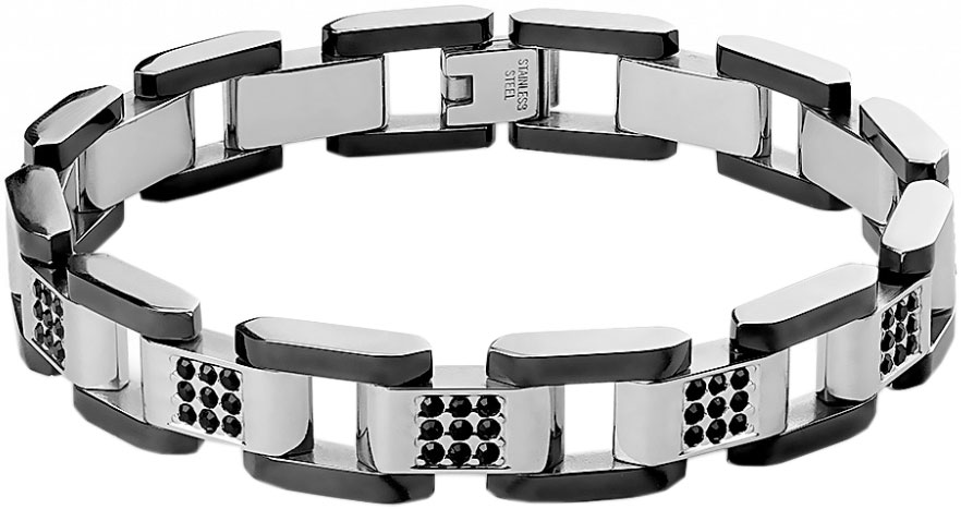 Мужской стальной браслет-цепь на руку DG Jewelry SSBH-2851 с черными фианитами