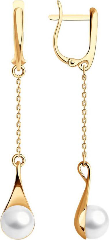 Золотые длинные серьги с подвесками Diamant 51-321-01930-1 с жемчугом