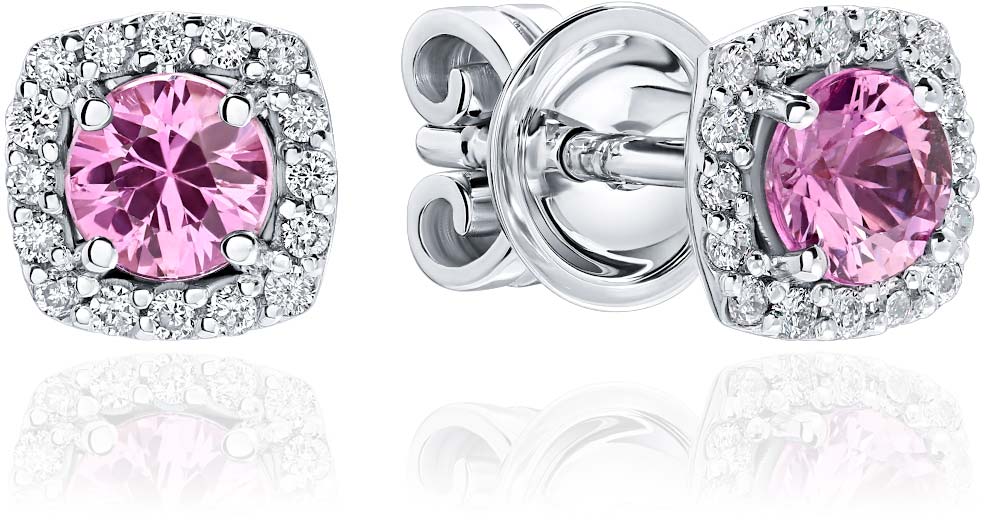 Серьги пусеты-гвоздики из белого золота EdelStein egw5sp198 с розовыми сапфирами, бриллиантами