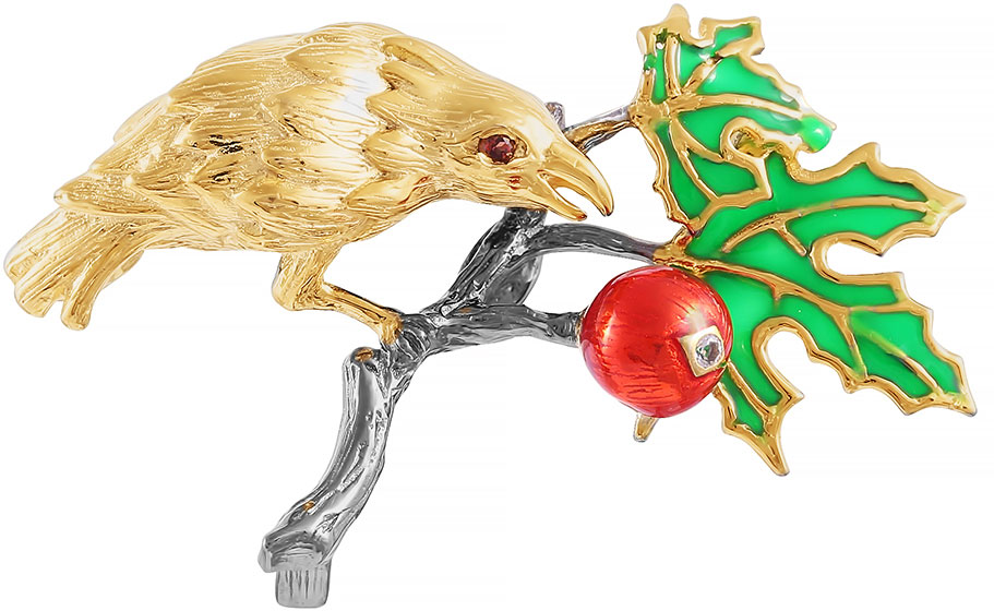 Серебряная брошь JV C00192-BR-GR-ENAM-BJ с гранатом, топазом, эмалью