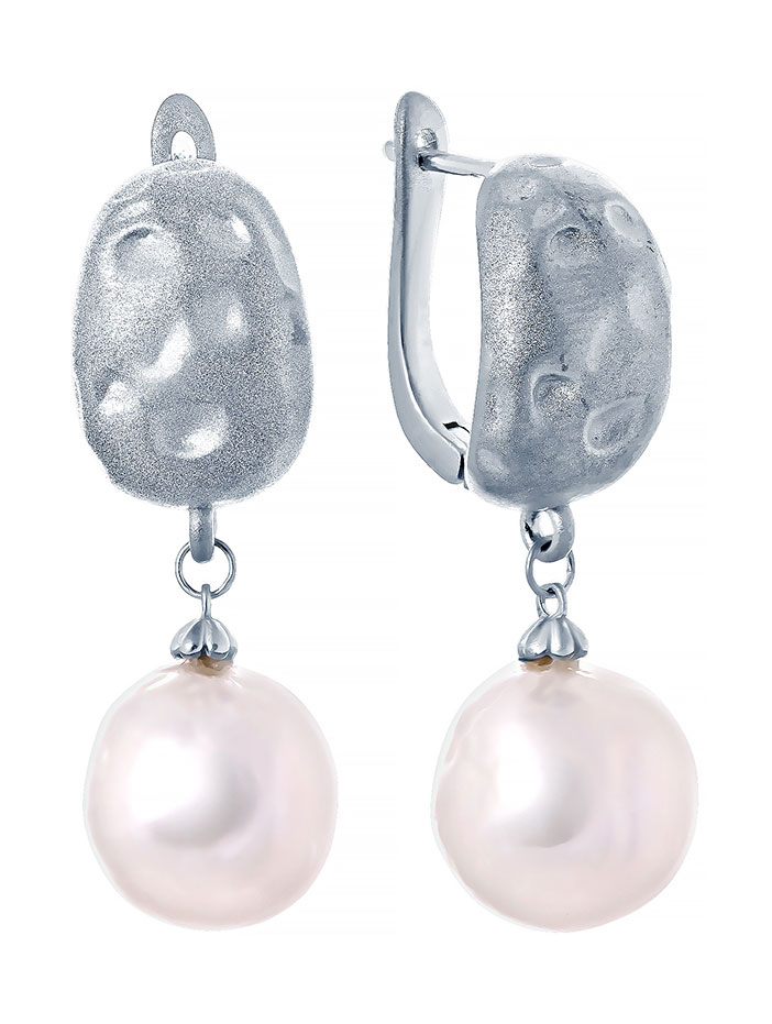 Серебряные серьги шарики JV CYZPE0385-SR-WP-WG с жемчугом