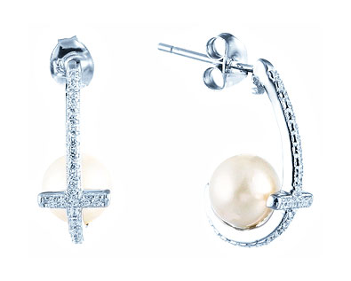 Серебряные серьги JV ME02365A-SR-WP-001-WG с жемчугом, кубическим цирконием