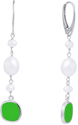 Серебряные длинные серьги JV N2-119-SR-WP-ENAM-001-WG с жемчугом, эмалью