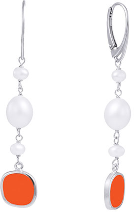 Серебряные длинные серьги JV N2-119-SR-WP-ENAM-002-WG с жемчугом, эмалью