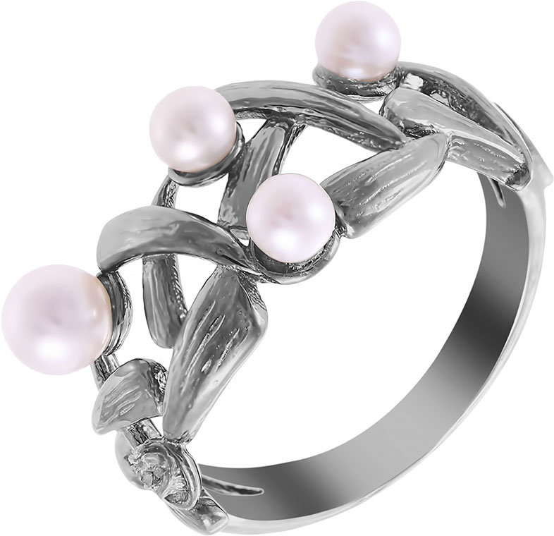 Серебряное кольцо JV YR01449-KO-WP-BLK с жемчугом