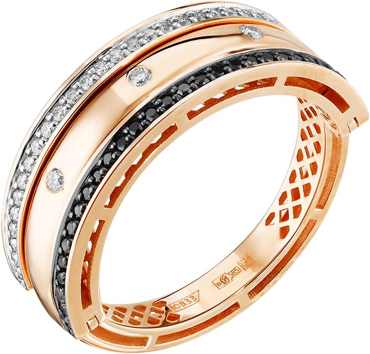 Золотое наборное кольцо ERA JEWELLERY 01-02724-01-040-07-02 с бриллиантами, черными бриллиантами