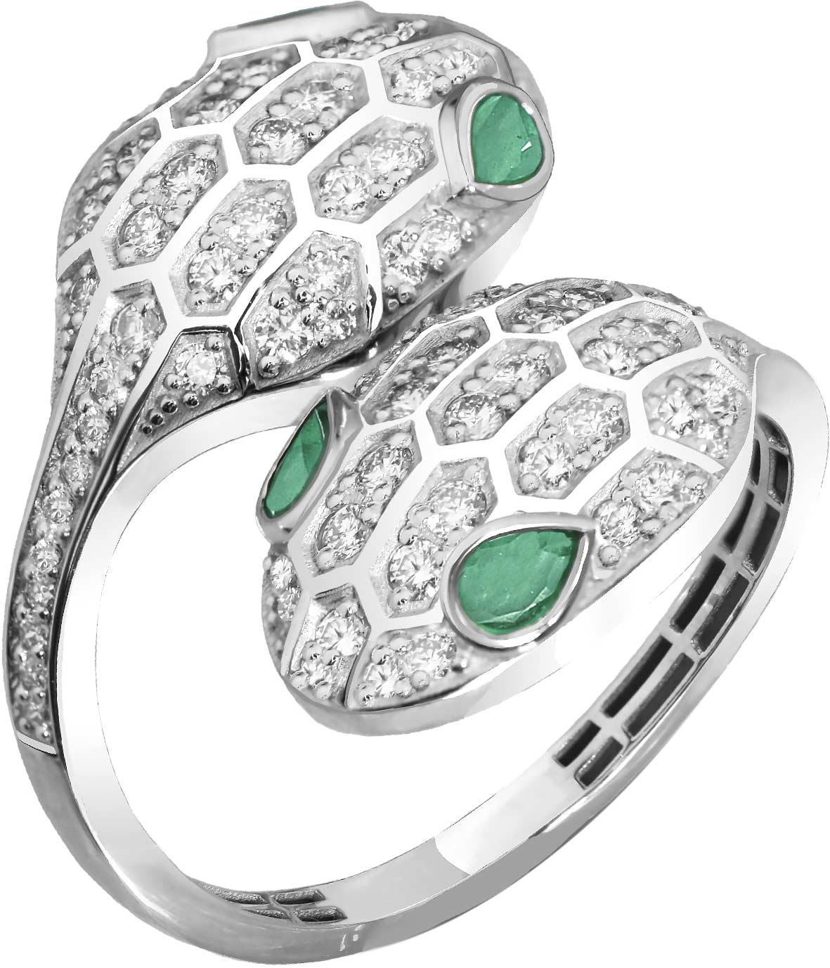 Открытое кольцо из белого золота ERA JEWELLERY 01-03163-03-010-07-03 с изумрудами, бриллиантами