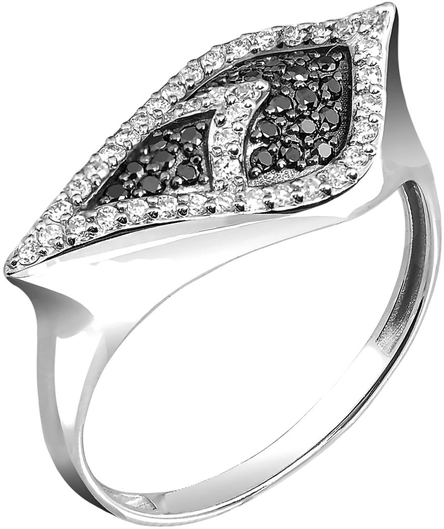Женский перстень из белого золота ERA JEWELLERY 01-03229-03-040-07-04 с бриллиантами, черными бриллиантами