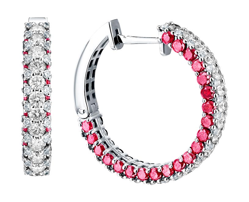 Серьги кольца из белого золота ERA JEWELLERY 02-02097-1-03-011-07-03 с рубинами, бриллиантами