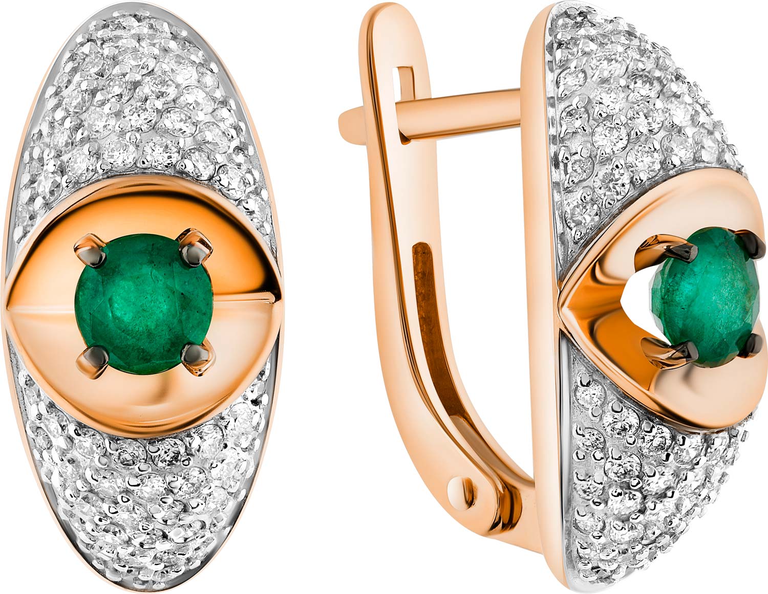 Золотые серьги ERA JEWELLERY 02-02495-01-010-01-02 c бриллиантом, изумрудом