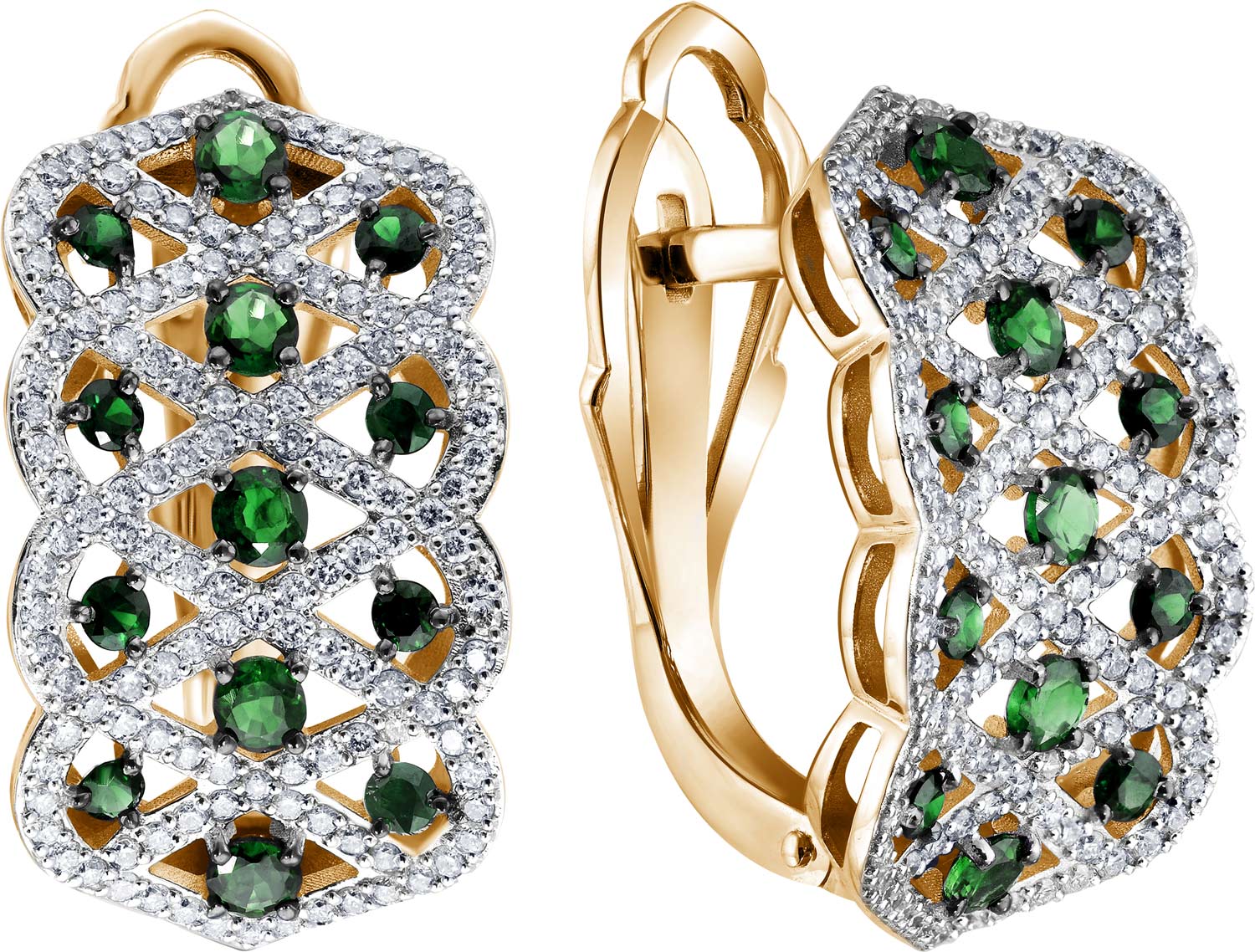 Золотые серьги ERA JEWELLERY 02-03101-01-010-07-02 c бриллиантом, изумрудом