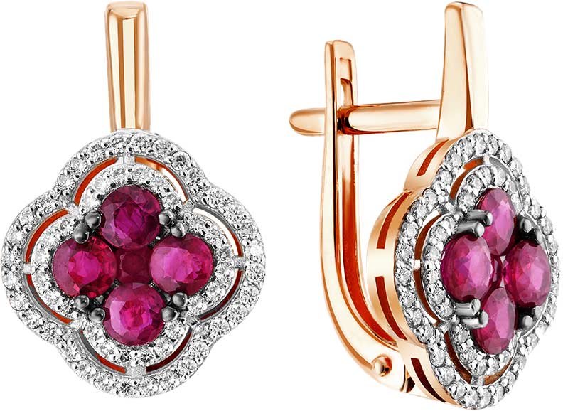 Золотые серьги ERA JEWELLERY 02-03104-01-011-07-02 c бриллиантом, рубином