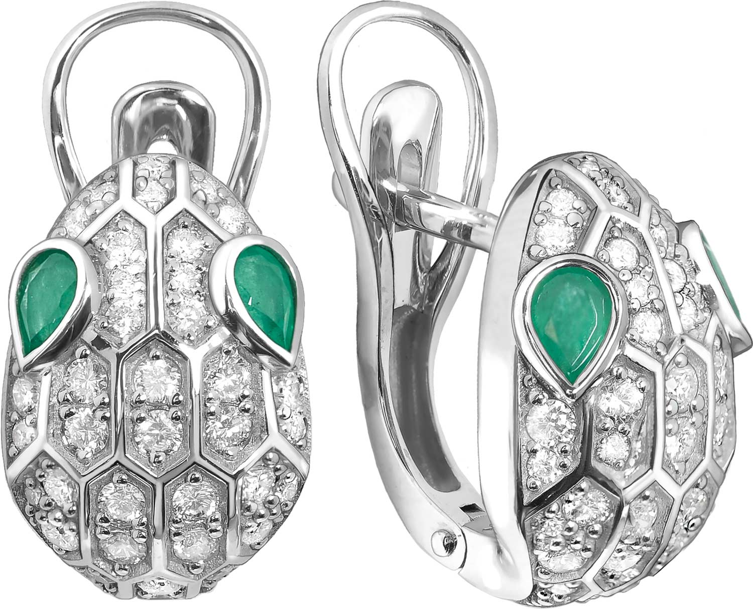 Серьги из белого золота ERA JEWELLERY 02-03163-03-010-07-04 с изумрудами, бриллиантами