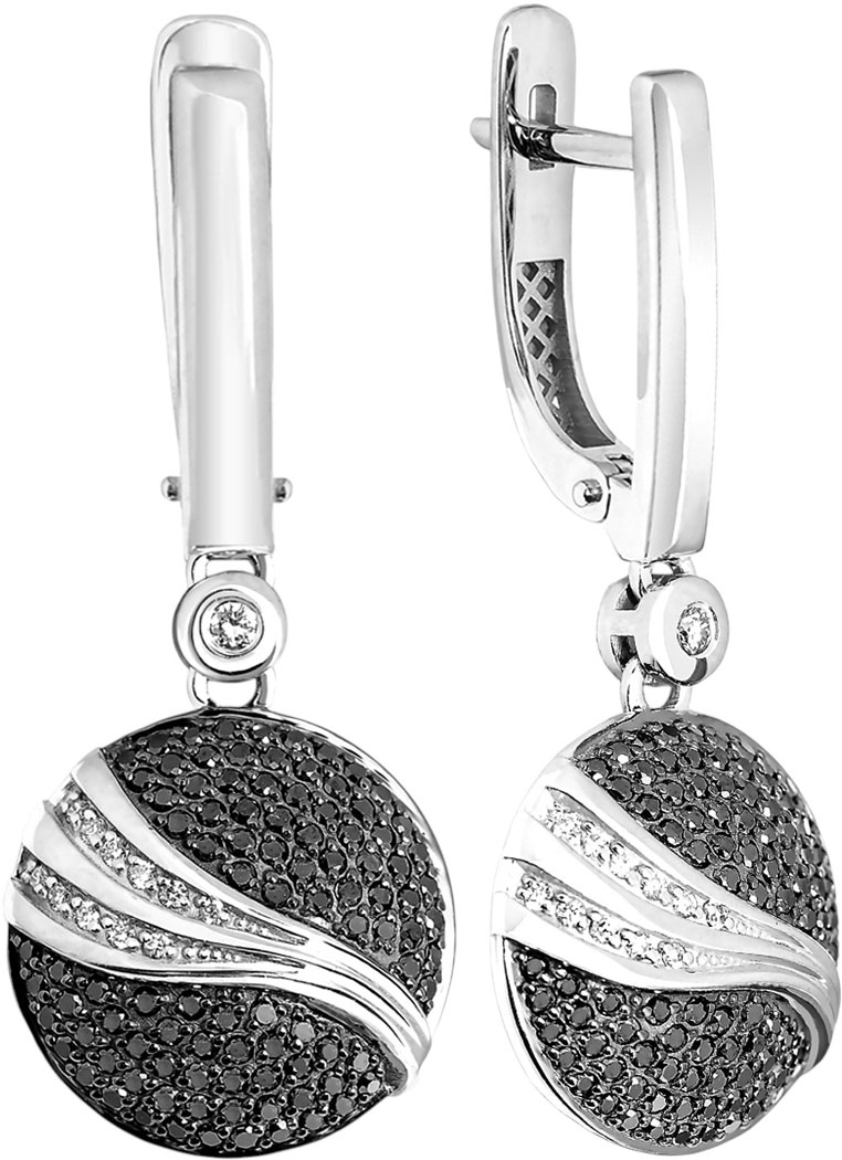 Серьги с подвесками из белого золота ERA JEWELLERY 02-03226-03-040-07-04 с бриллиантами, черными бриллиантами