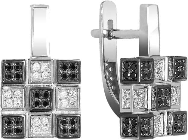 Серьги из белого золота ERA JEWELLERY 02-03233-03-040-07-04 с черными бриллиантами, бриллиантами