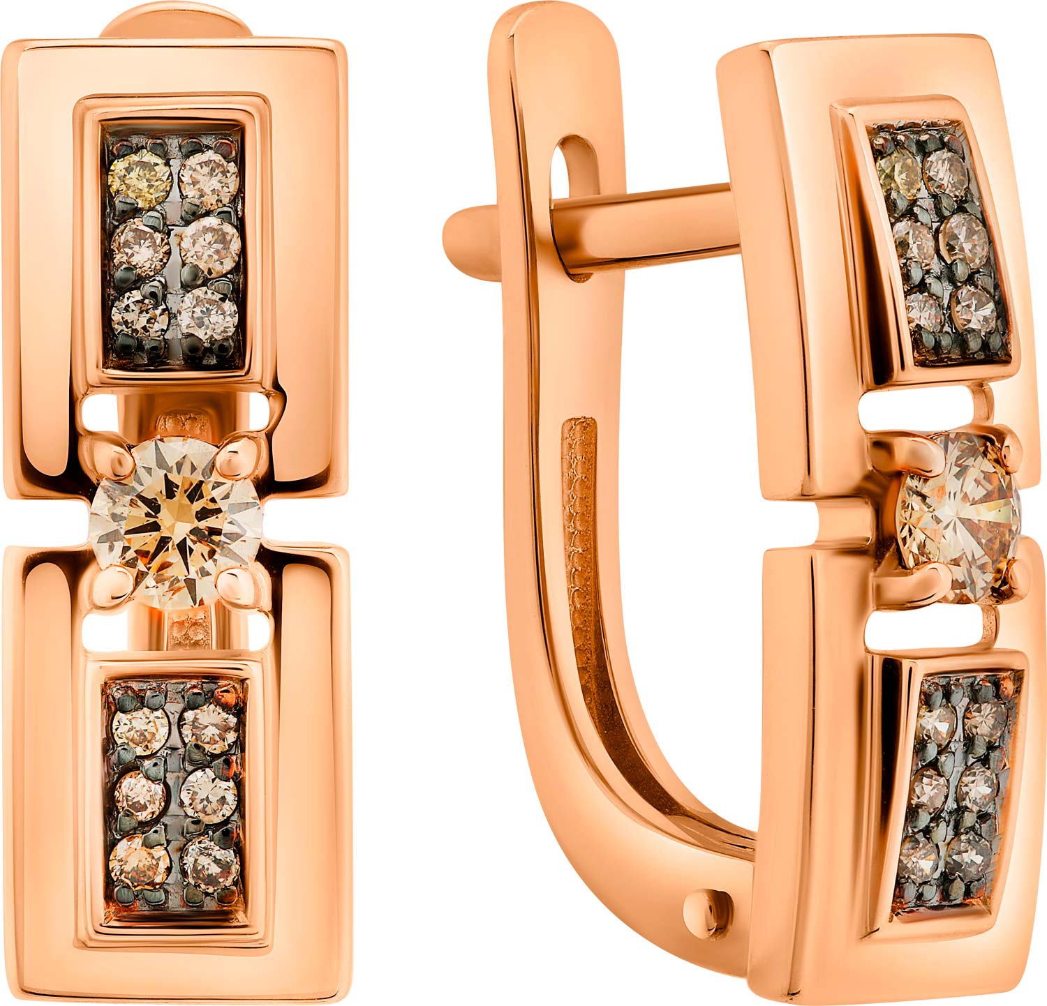 Золотые серьги ERA JEWELLERY 02-03256-01-034-01-05 с коньячными бриллиантами