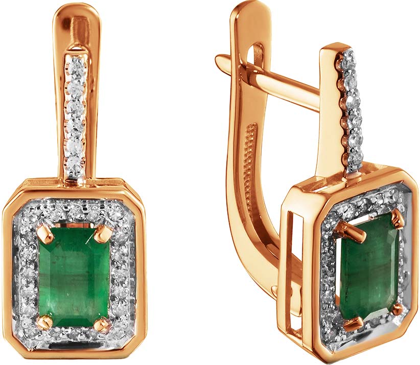 Золотые серьги ERA JEWELLERY 02-03377-01-110-01-01 с изумрудами, бриллиантами