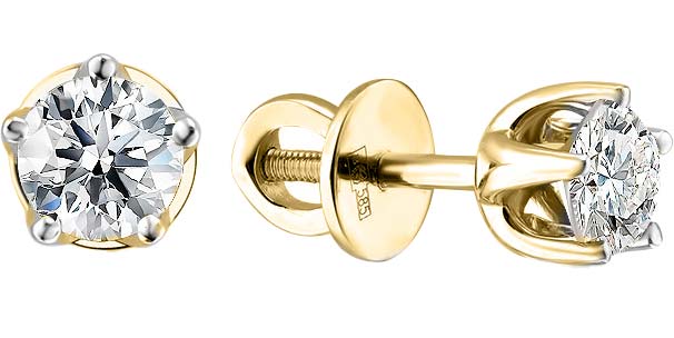 Золотые серьги пусеты гвоздики ERA JEWELLERY 09-01990-05-001-01-01 с бриллиантами