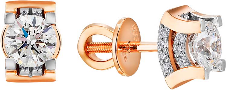 Золотые серьги пусеты гвоздики ERA JEWELLERY 09-02123-01-001-01-01 с бриллиантами