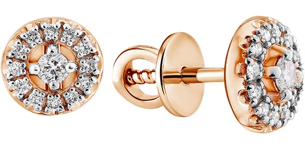 Золотые серьги пусеты-гвоздики ERA JEWELLERY 09-02898-01-001-01-01 с бриллиантами