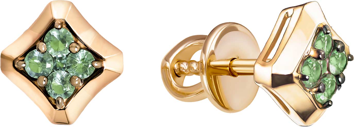 Золотые серьги пусеты-гвоздики ERA JEWELLERY 09-03174-01-003-01-00 с изумрудами