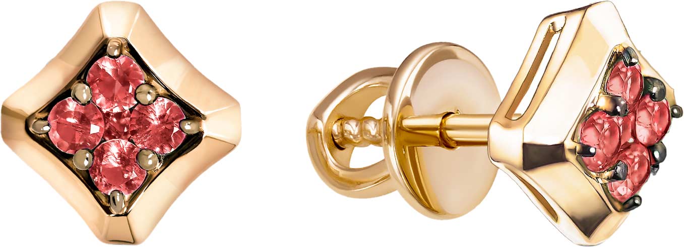 Золотые серьги пусеты-гвоздики ERA JEWELLERY 09-03174-01-004-01-02 с рубинами