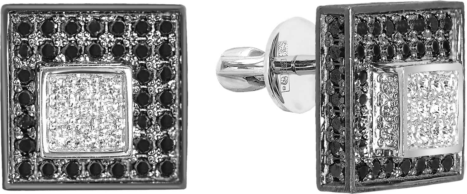 Серьги пусеты-гвоздики из белого золота ERA JEWELLERY 09-03232-03-040-07-04 с черными бриллиантами, бриллиантами