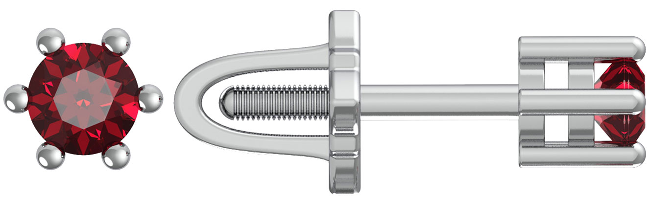 Серьги пусеты-гвоздики из белого золота Эридан P6K012-RB с рубинами