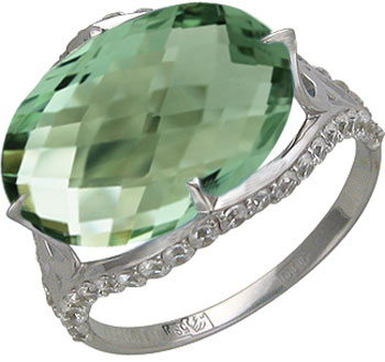 Перстень из белого золота Эстет 01K325085 с фианитами, празиолитом