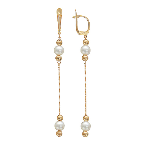 Золотые длинные серьги Эстет 01S314888 с жемчугом