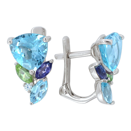 Серьги из белого золота Эстет 01S325673 с аметистами, топазами, фианитами, хризолитами