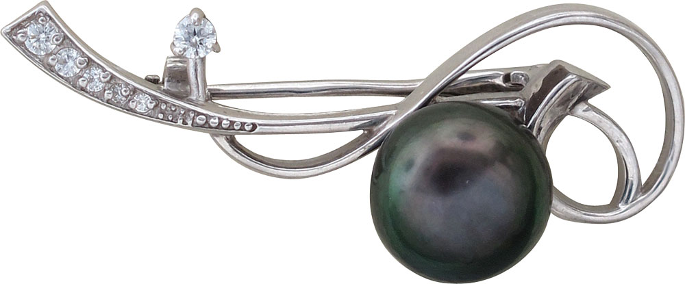 Серебряная брошь Эстет S20SH35215S2 с жемчугом, фианитами