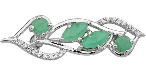 Серебряная брошь Evora 23568 с изумрудами, кубическим цирконием