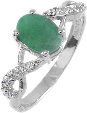Серебряное кольцо Evora 5419 с изумрудом, кубическим цирконием
