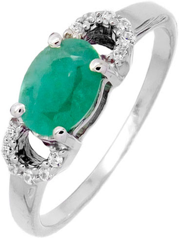 Серебряное кольцо Evora 623076 с изумрудом, кубическим цирконием