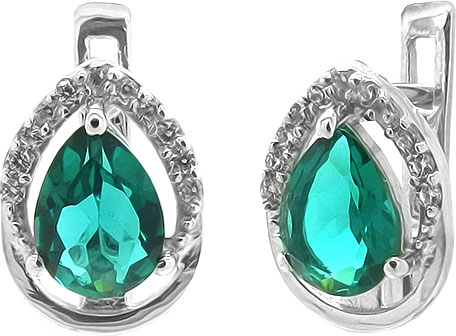 Серебряные серьги Evora 629846 с аквамарином, кубическим цирконием