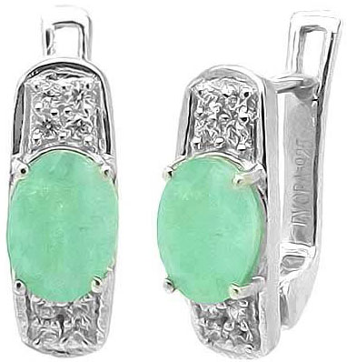 Серебряные серьги Evora 632476 с изумрудами, кубическим цирконием