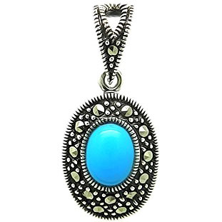 Серебряная подвеска Evora 633334 с бирюзой, марказитами