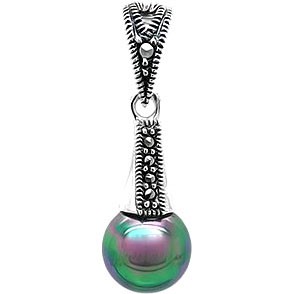 Серебряная подвеска Evora 633476 с черным жемчугом Swarovski, марказитами