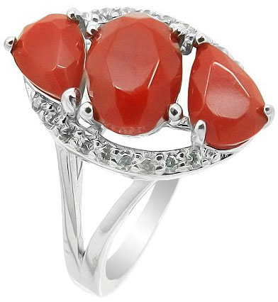Серебряное кольцо Evora 635614 с кораллом, кубическим цирконием