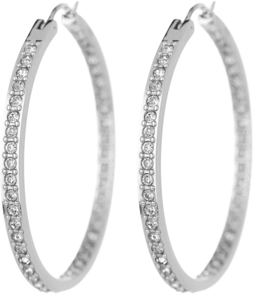 Стальные серьги кольца конго Fossil JF00039040 с кристаллами