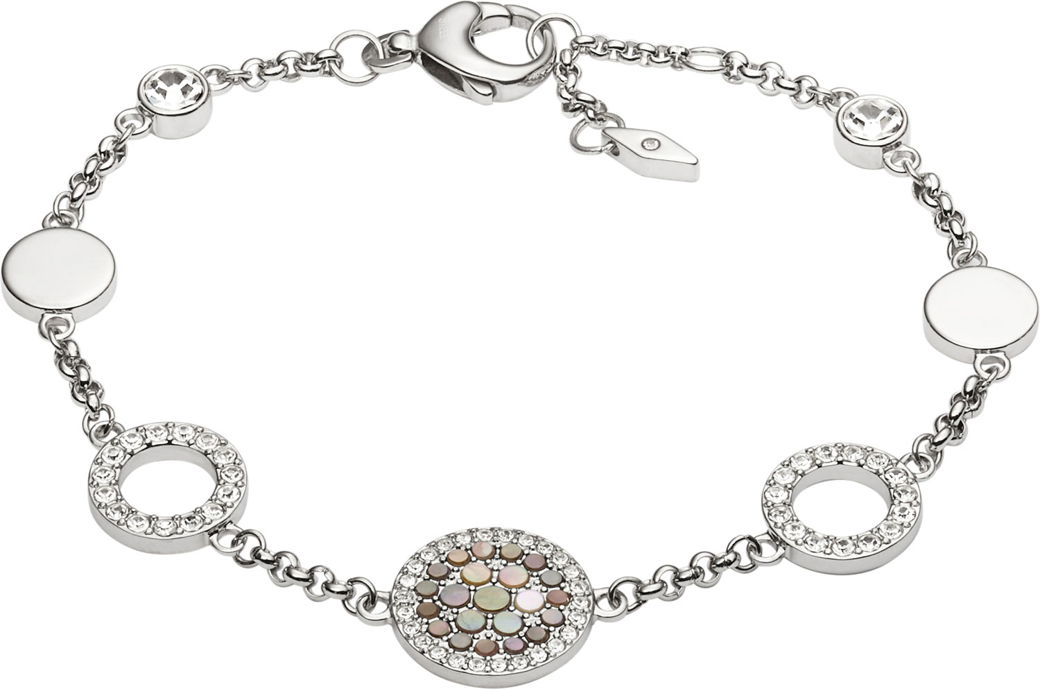 Женский стальной браслет цепь Fossil JF02311040 с кубическим цирконием