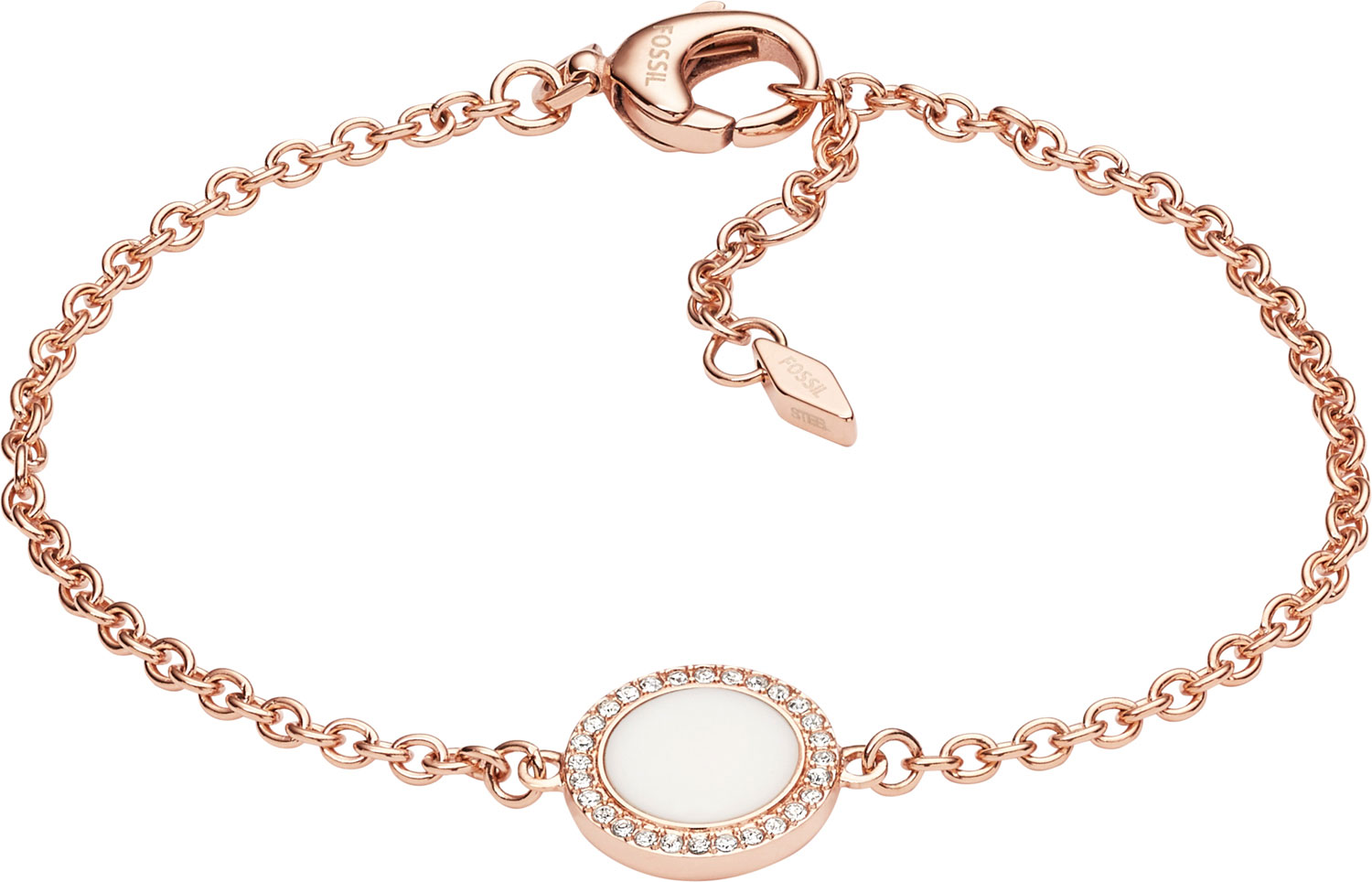 Женский стальной браслет цепь Fossil JF02662791 с кубическим цирконием
