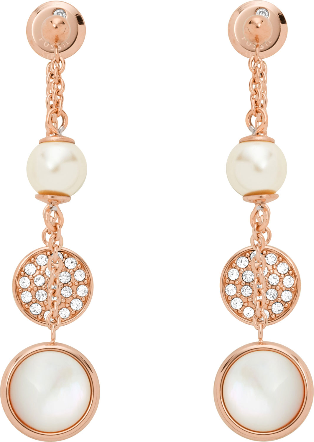 Стальные двухсторонние серьги Fossil JF02958791 с жемчугом, кубическим цирконием