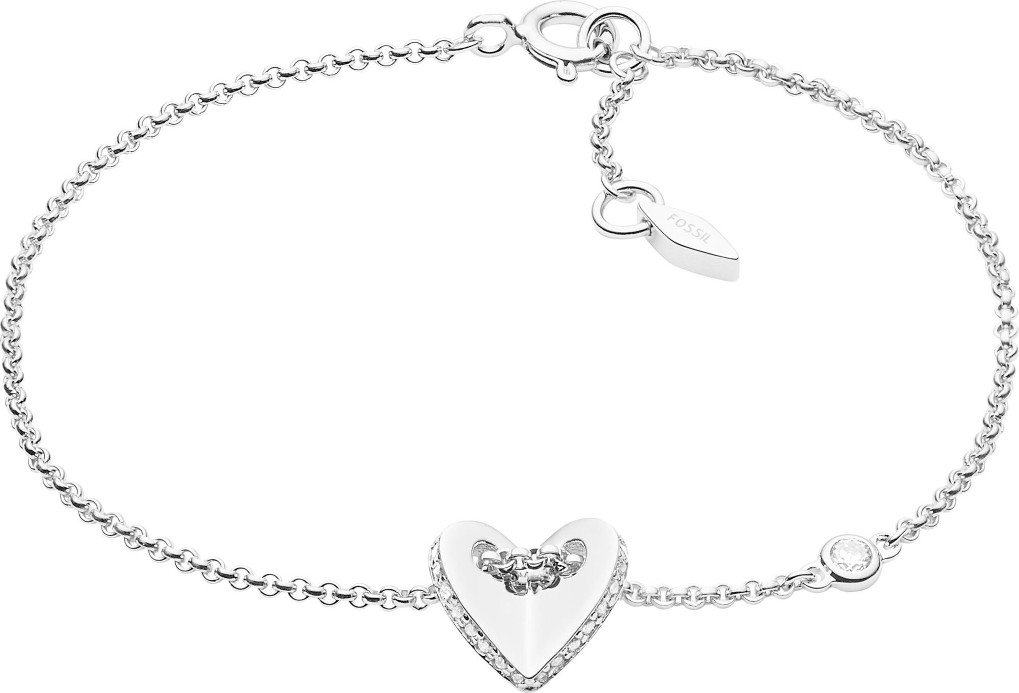 Женский серебряный браслет цепь Fossil JFS00424040 с кубическим цирконием